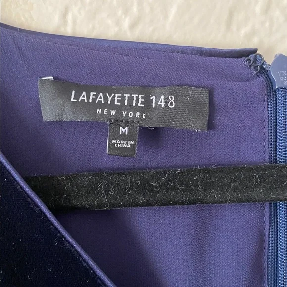 Lafayette 148 New York Blue Velvet Long Sleeve Mini Dress Size M Evening Party - Picture 3 of 10